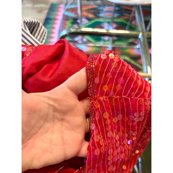 Vintage Jean for Joseph Le Bon Red Puff Sleeve Sequin Party Top- Size Large - Picture 3 of 7